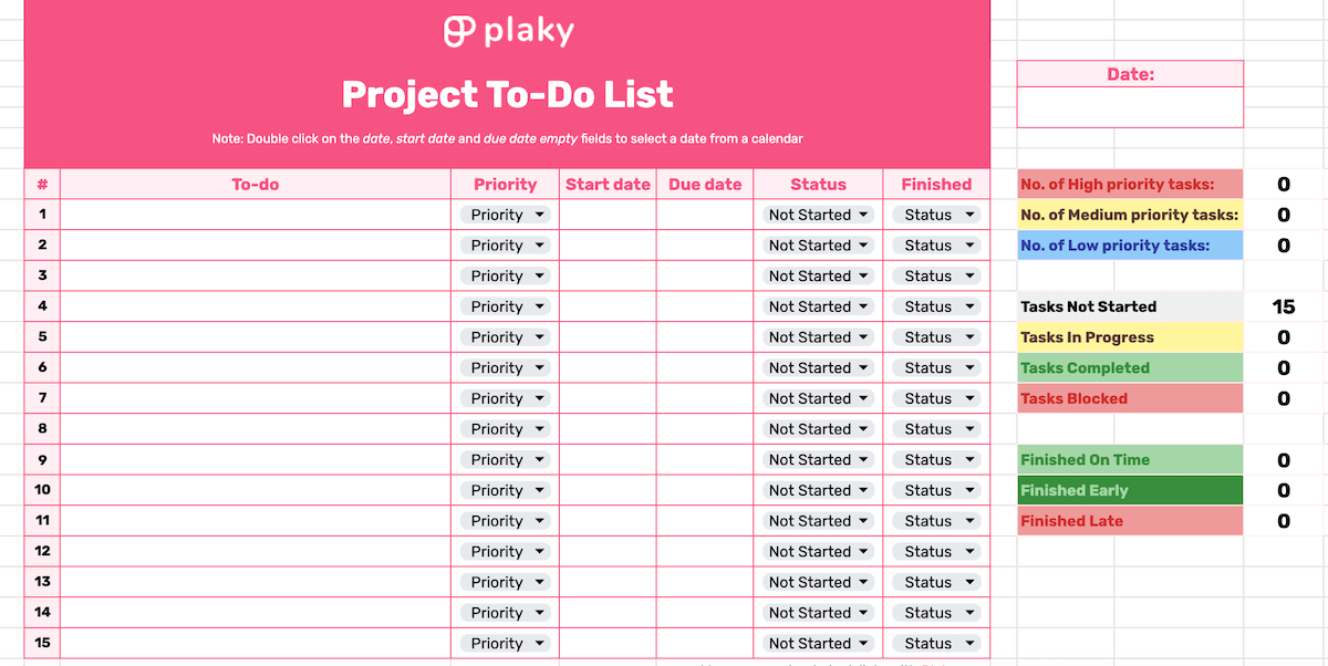 Project to-do list template