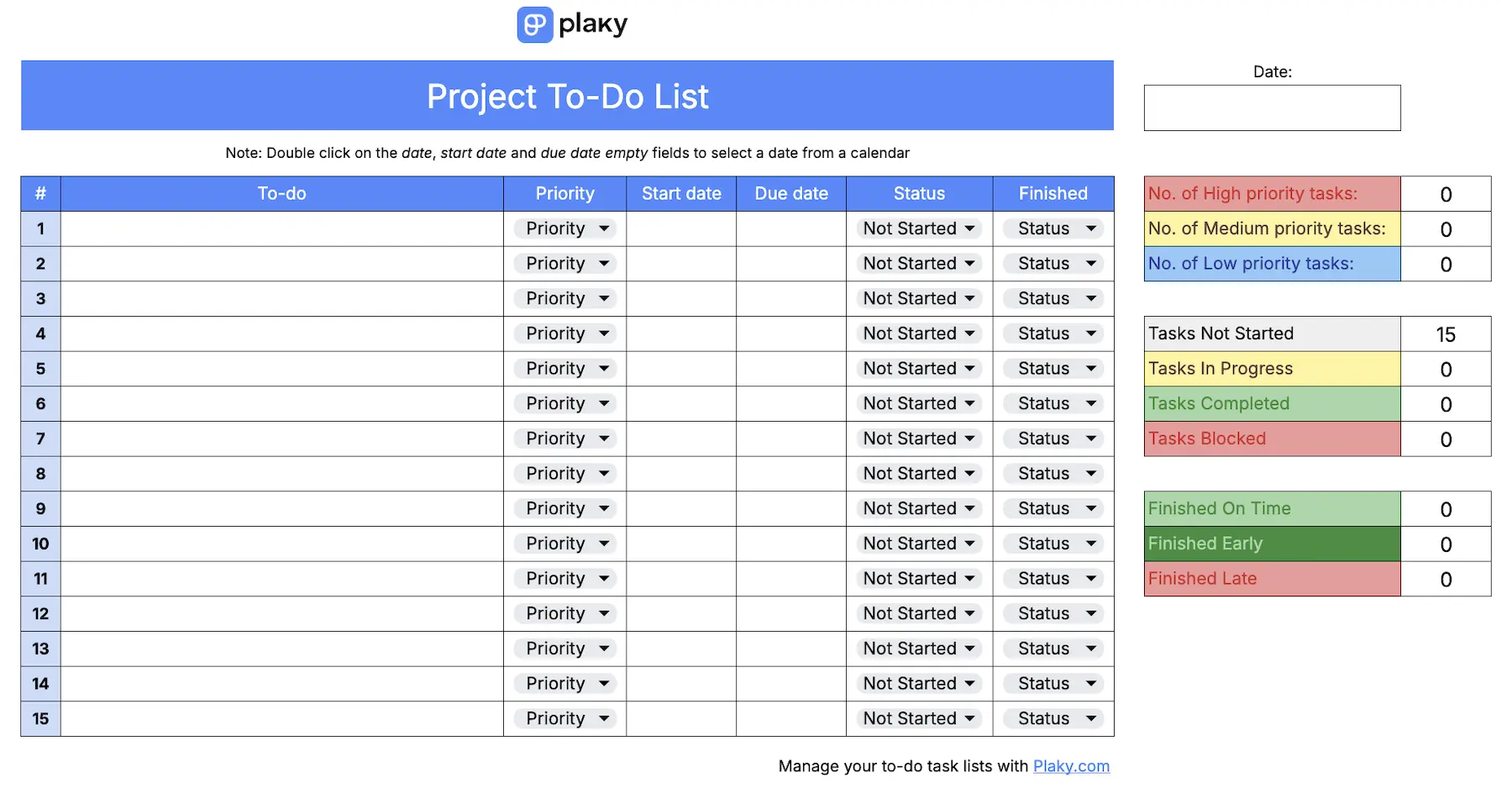 Project to-do list template