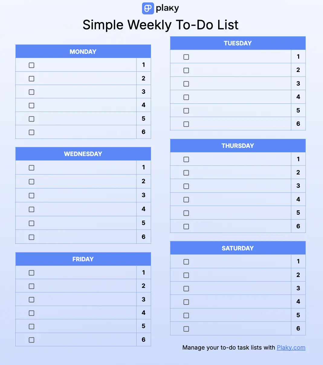 Simple weekly to-do list