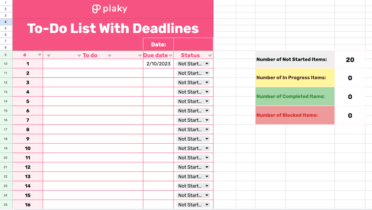 To-do list template with deadlines