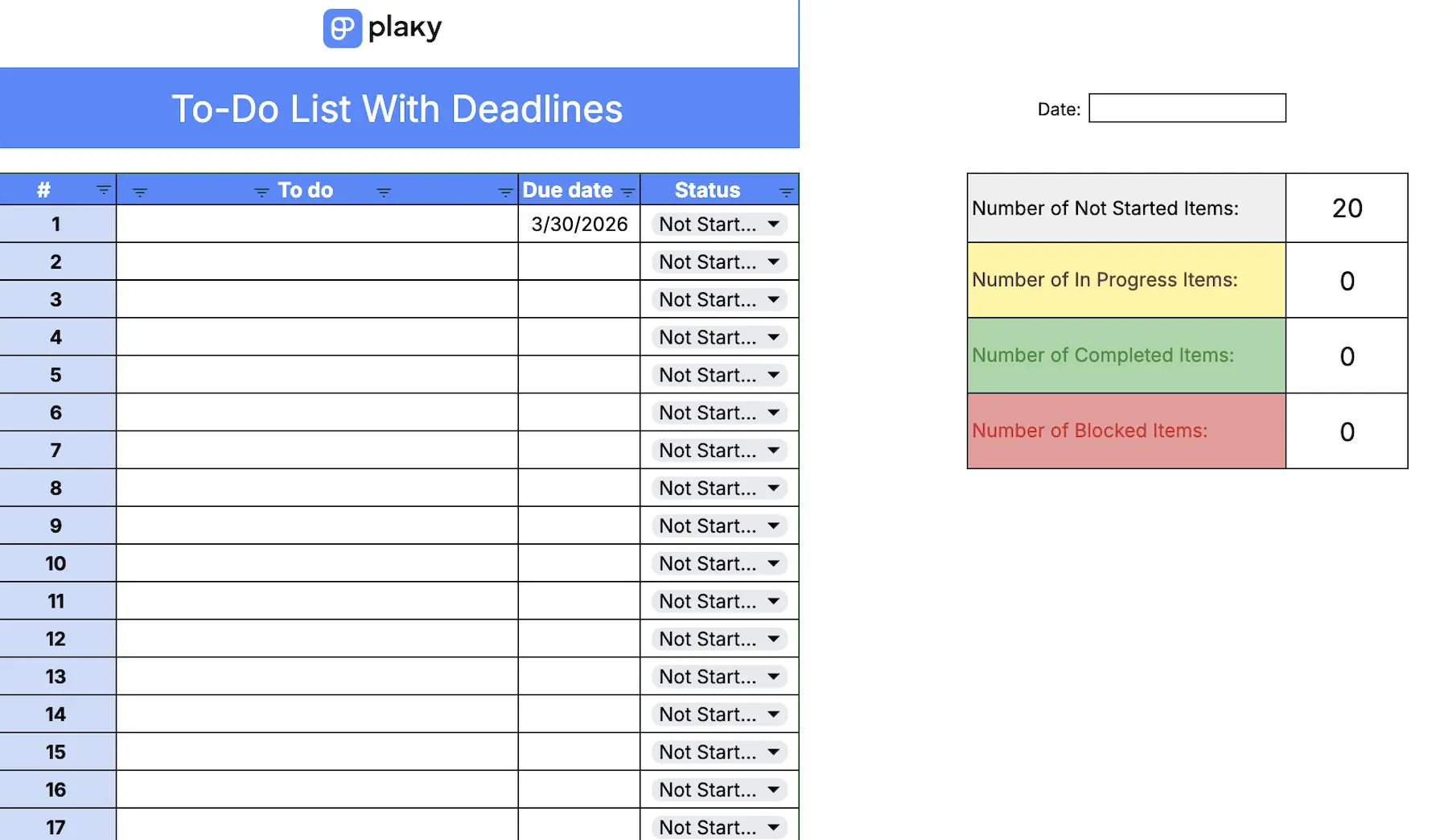 To-do list with deadlines