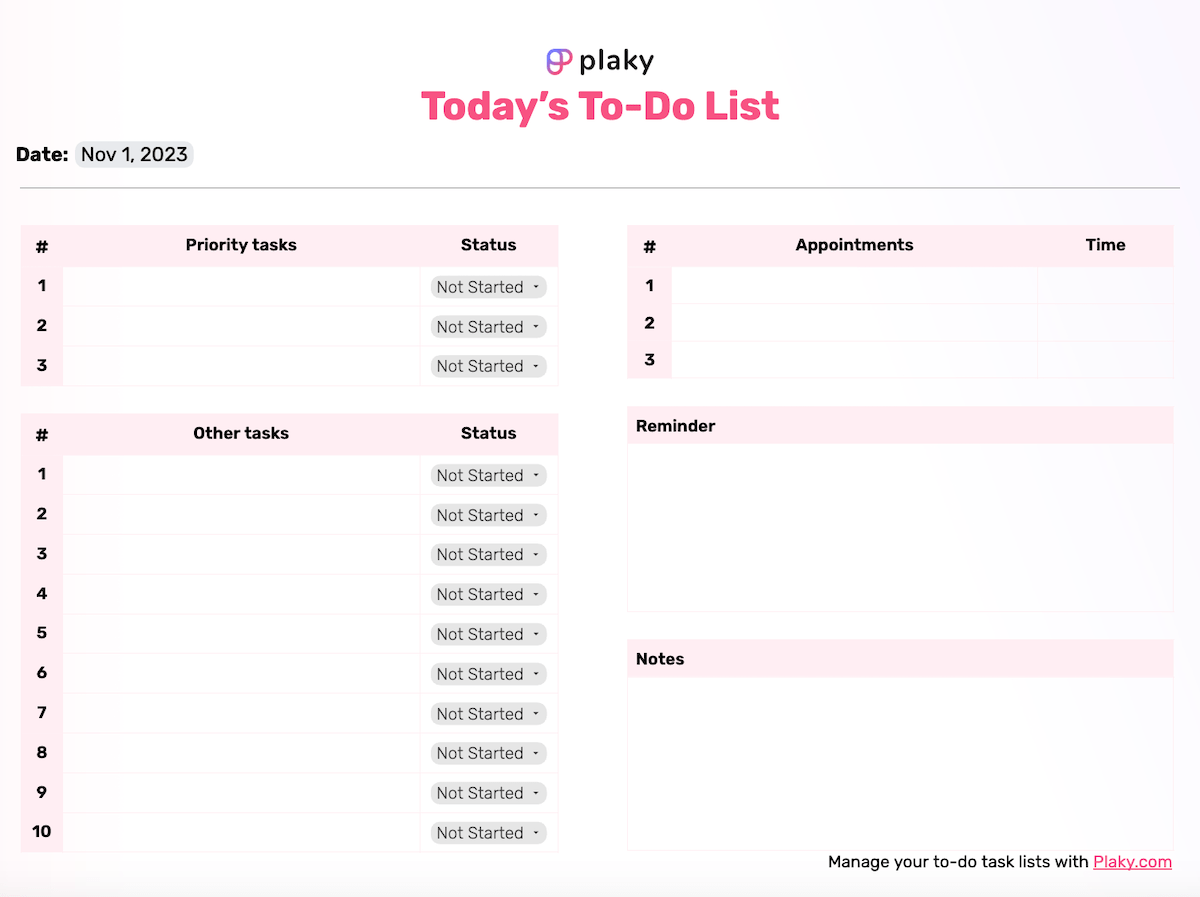 Today's To-Do List Template