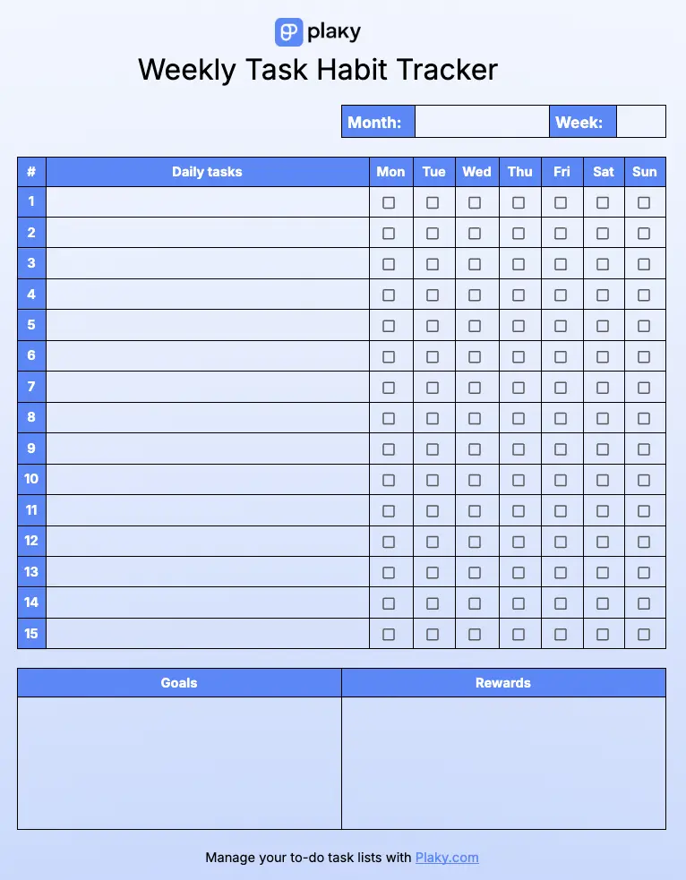 Weekly task habit tracker