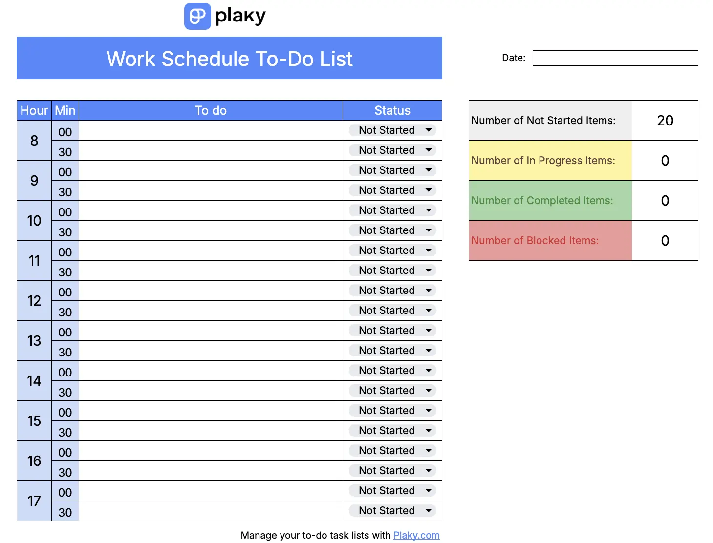 Work schedule to-do list template