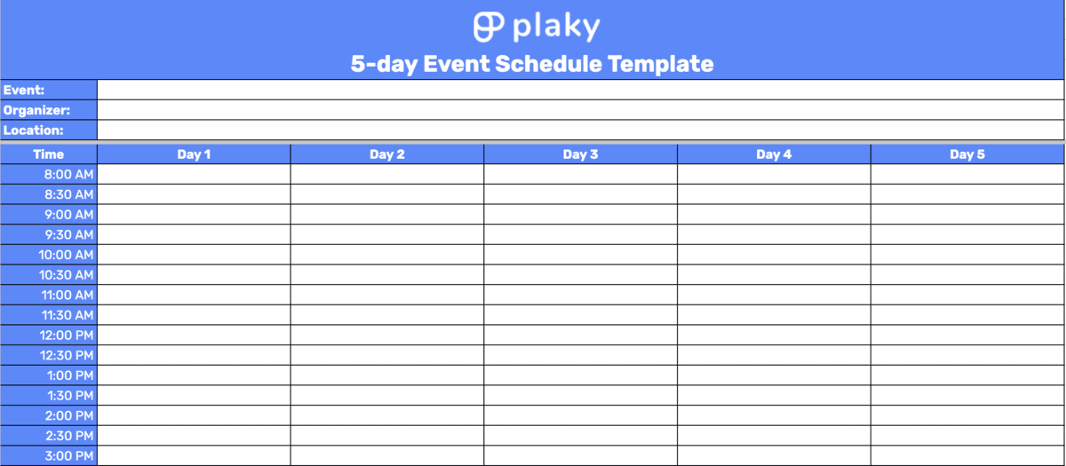 5 day event schedule template