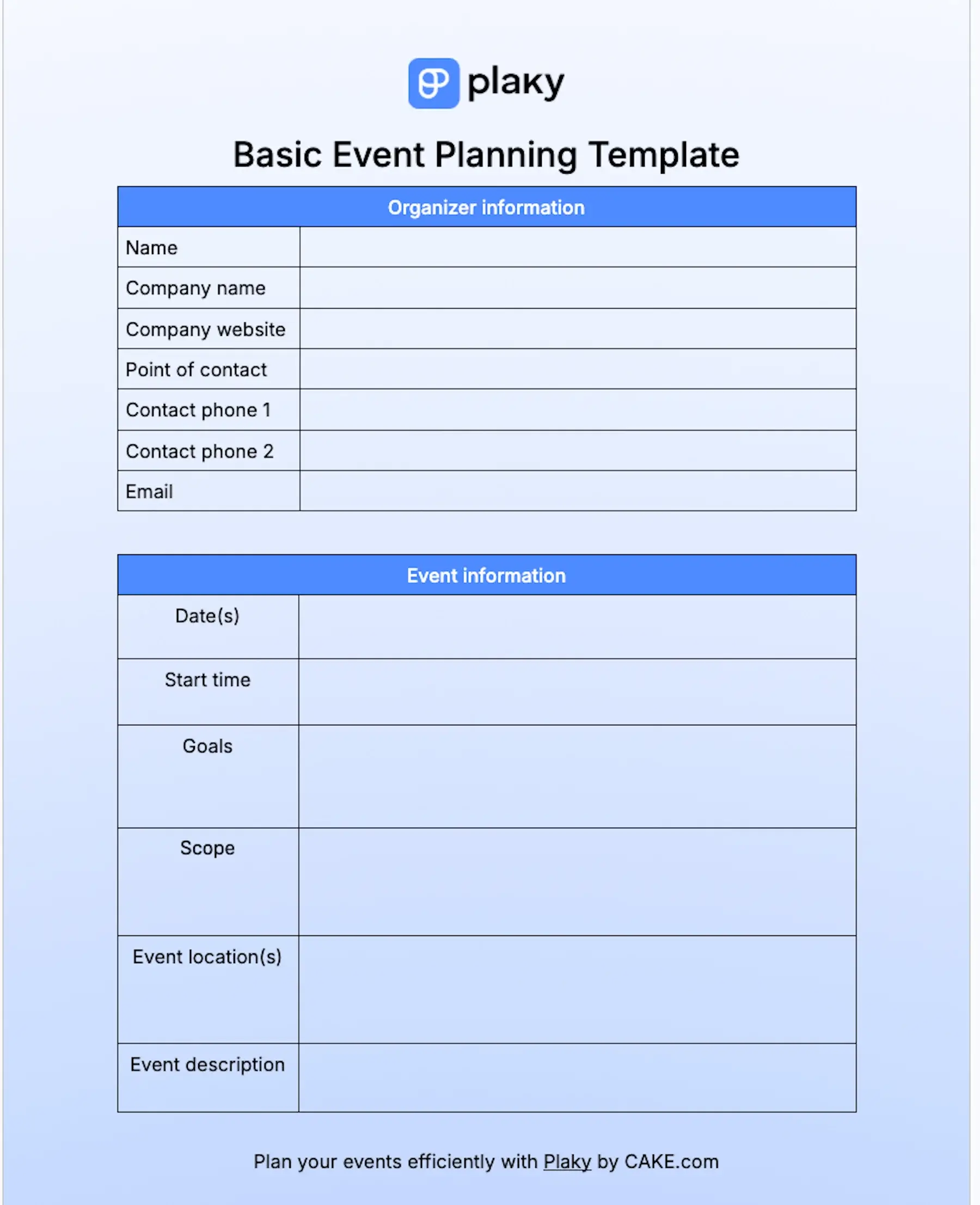 Basic event planning template