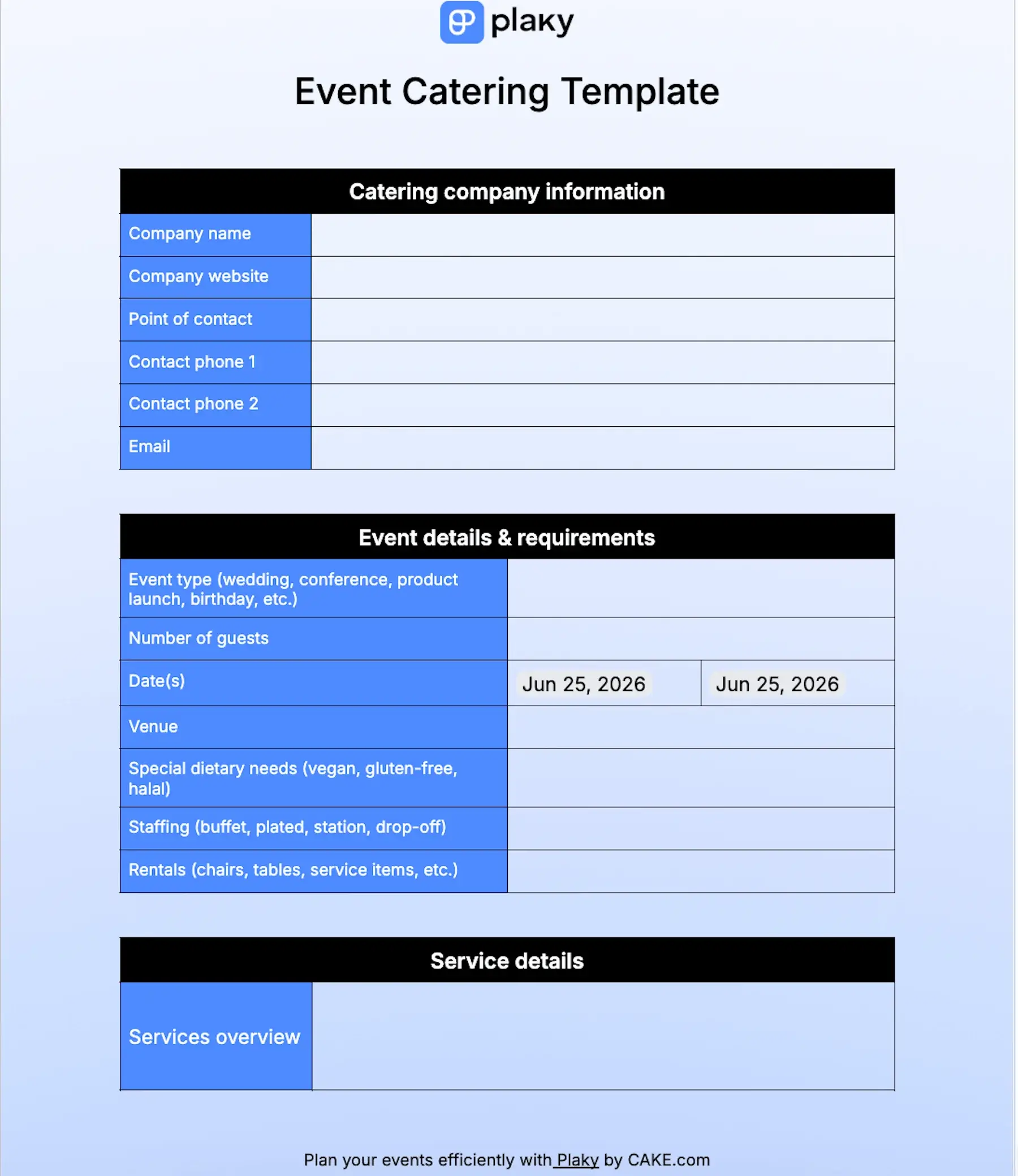 Event catering template