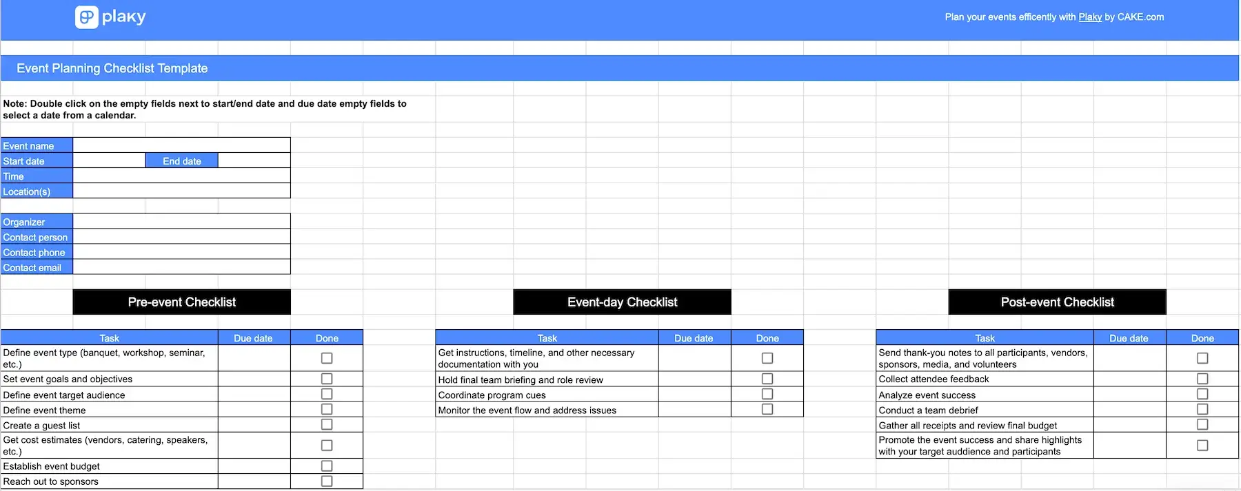 Event planning checklist template
