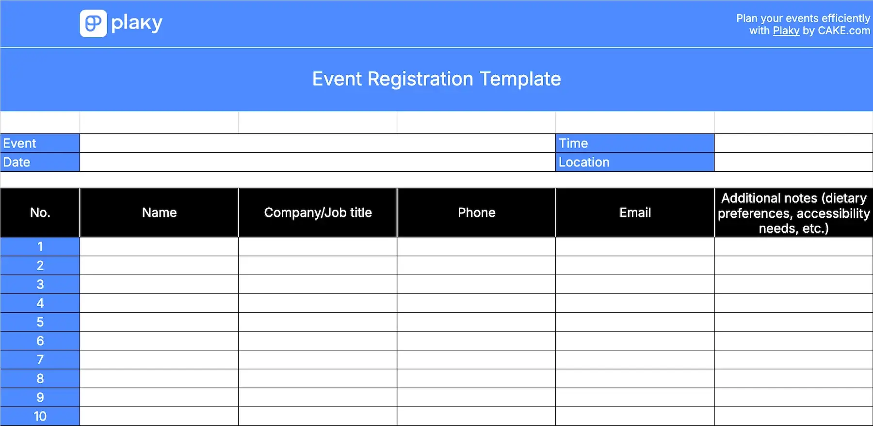 Event registration template