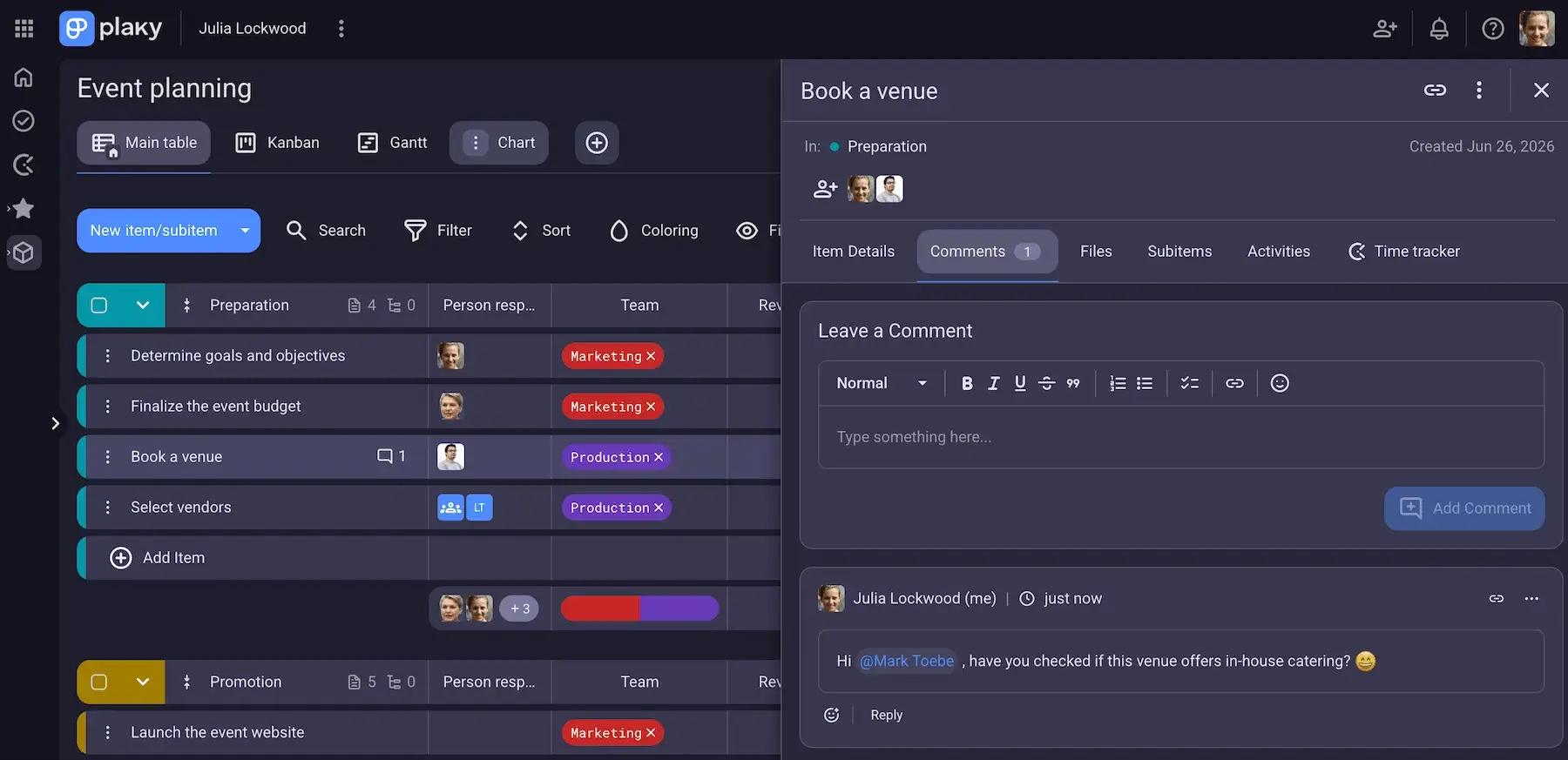 Plaky's comments tab