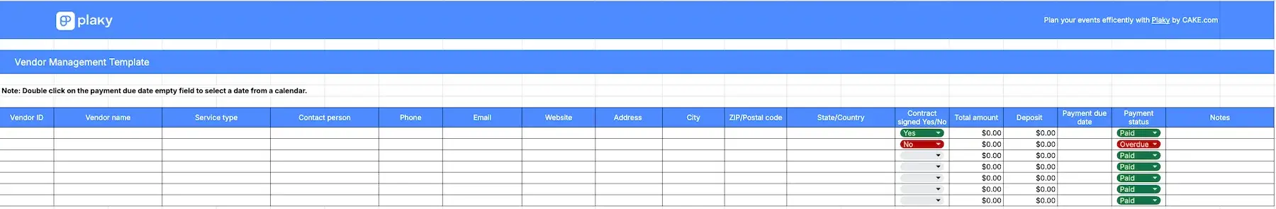 Vendor management template