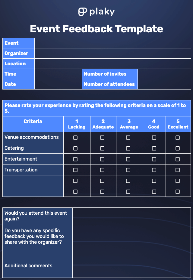 event feedback template