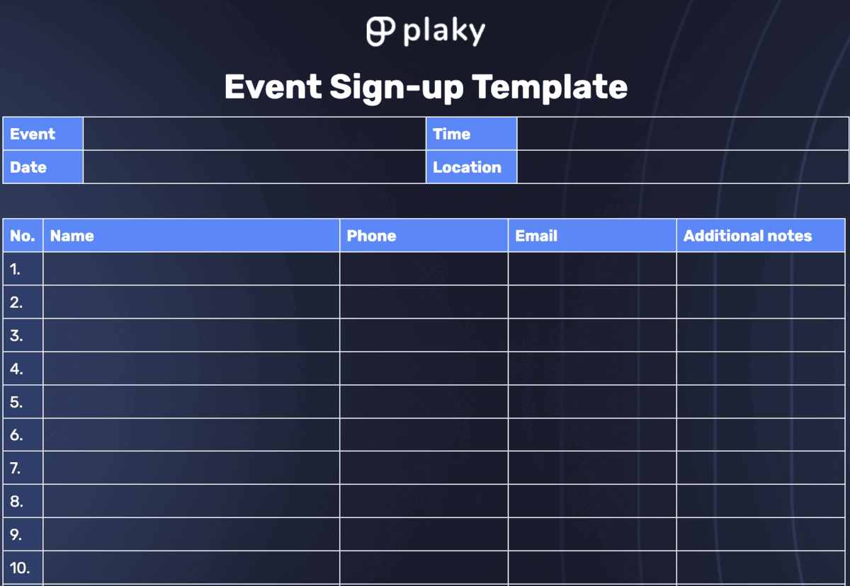 event singup template