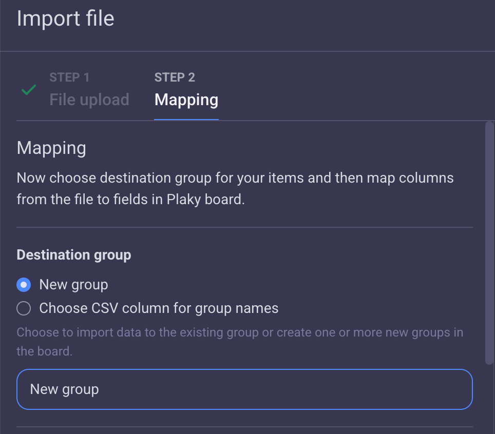 Board mapping options in Plaky project management software
