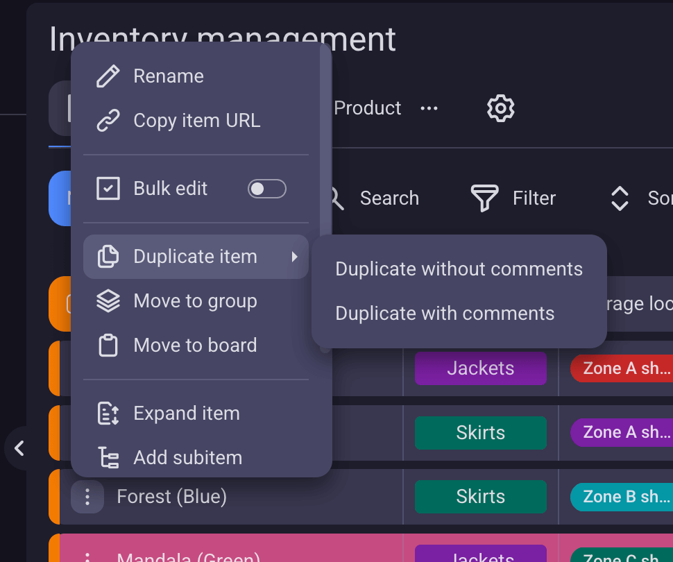 Duplicating an item in Plaky