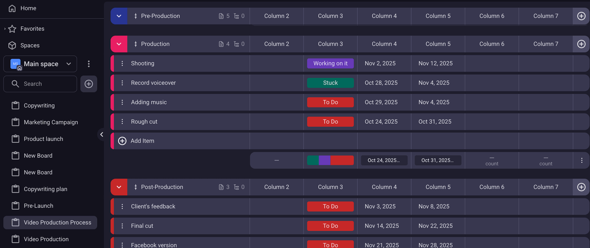 monday.com data imported to Plaky project management software