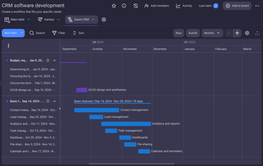 Monthly Gantt chart in Plaky