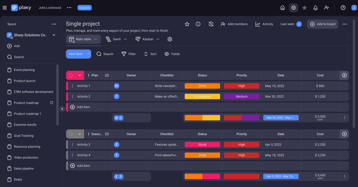 Plaky user interface