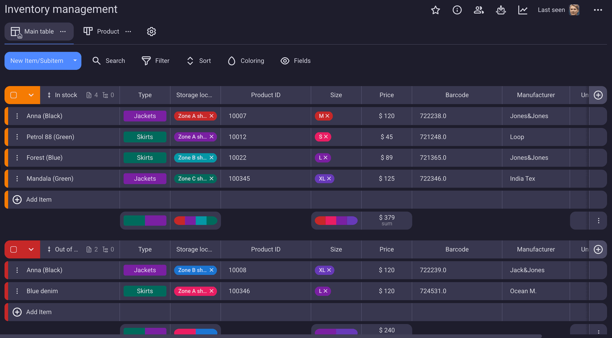 Plaky's inventory management template
