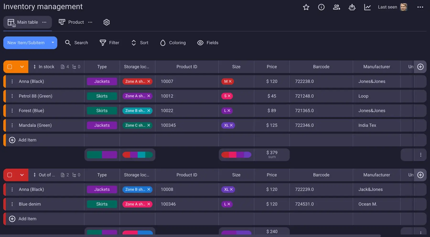 Plaky's inventory management template