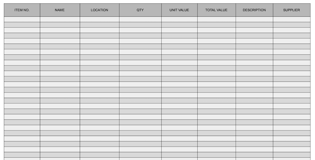 Printable simple inventory template