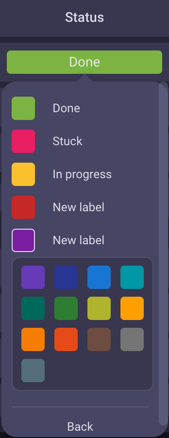 Status labels in Plaky