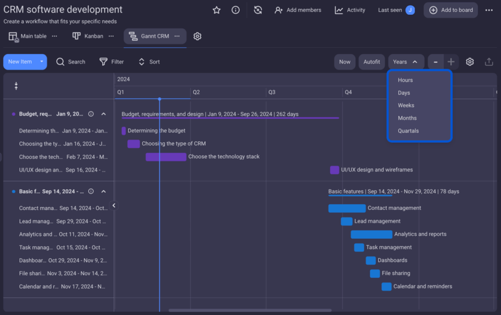 Time period in a Gantt chart in Plaky