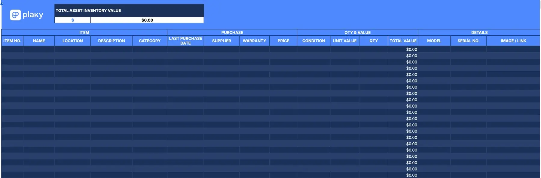 asset tracking template