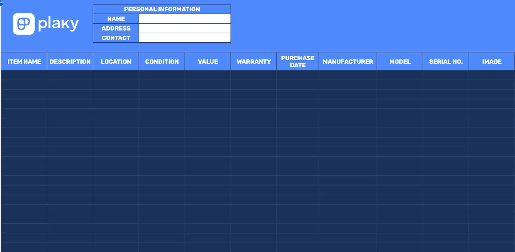 Home inventory sheet template