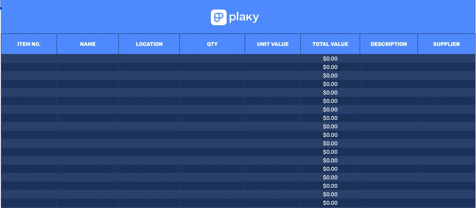 Simple inventory sheet template