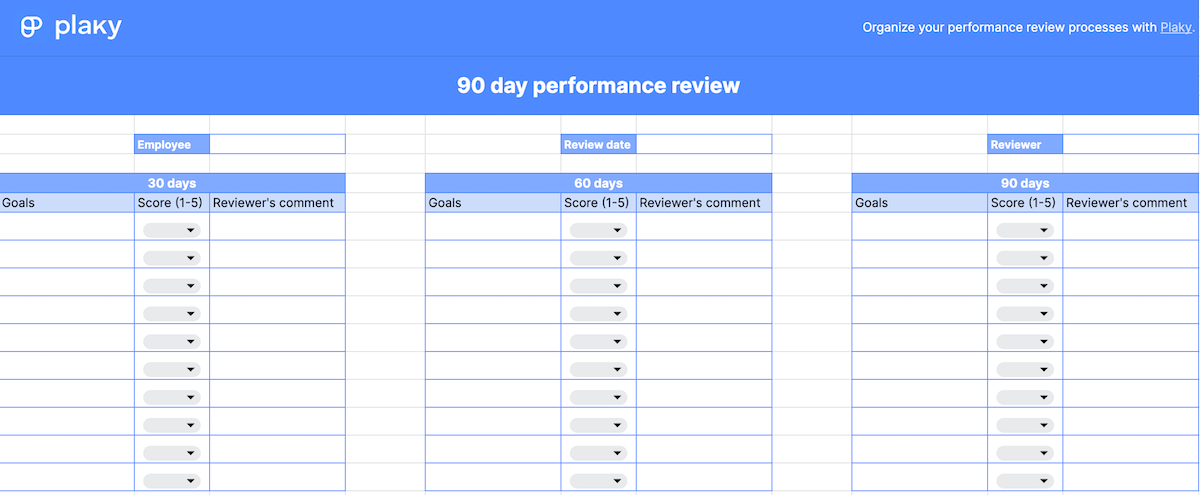 90 day performance template