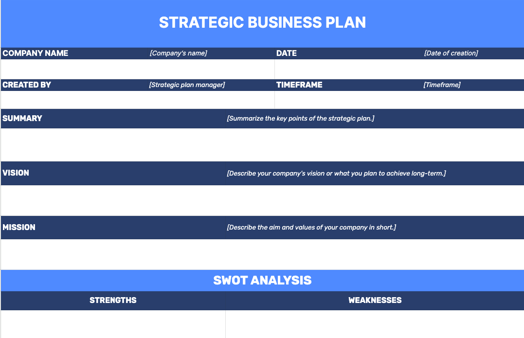 Free Strategic Business Plan Template