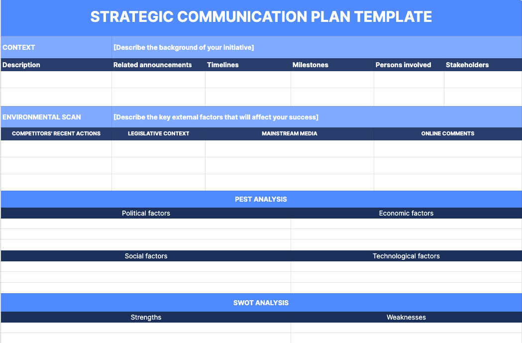 Free Strategic Communications Plan Template