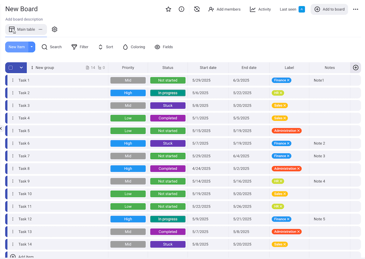 Imported data in Plaky project management software