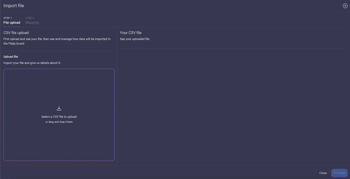 Importing a CSV file into a new board in Plaky project management software