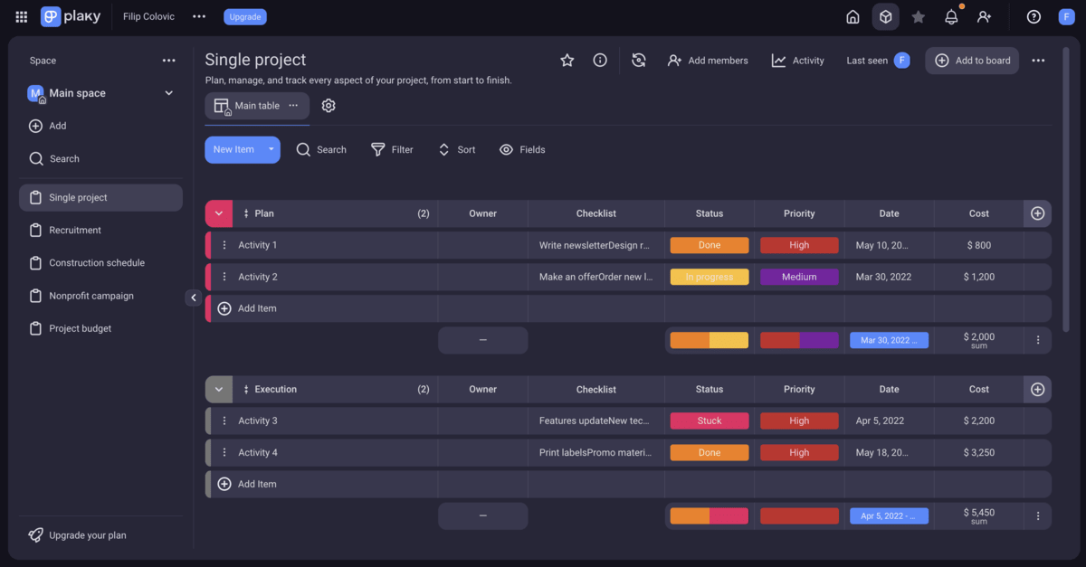 Plaky project management app