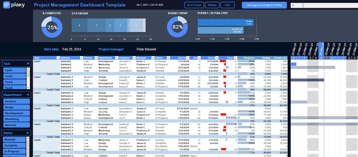 Project Dashboard Template Single Project