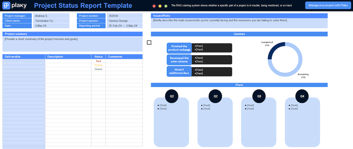 Project Status Report Template