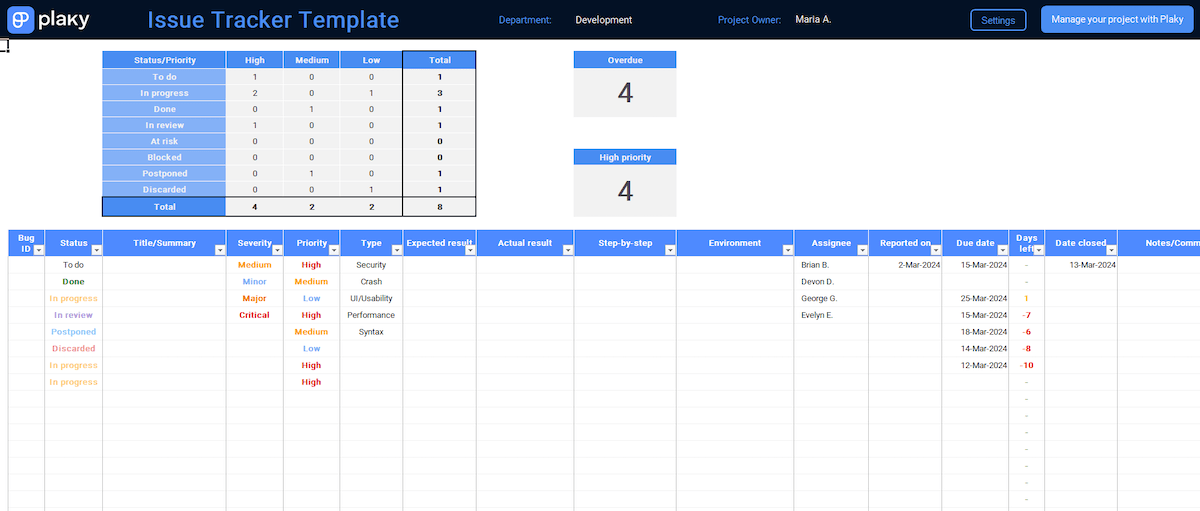 Simple Issue Tracker Template