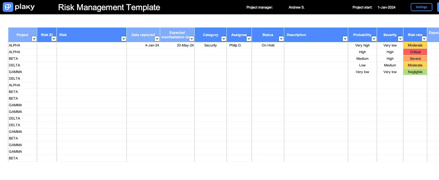 Risk management template in Excel