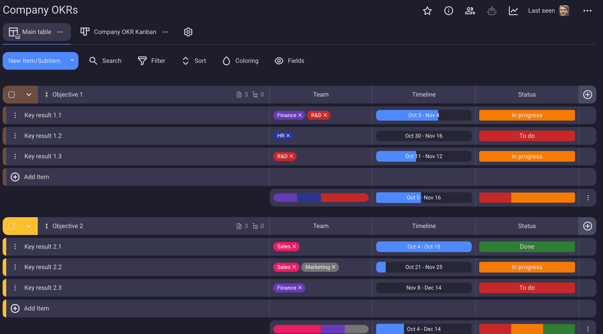 Creating a board for company OKRs in Plaky