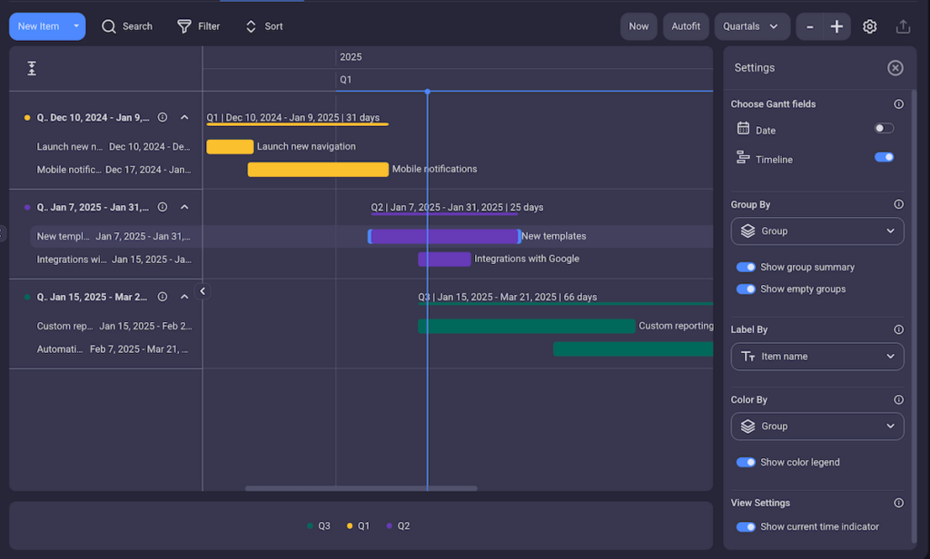 An example of a Gantt chart in Plaky project management software