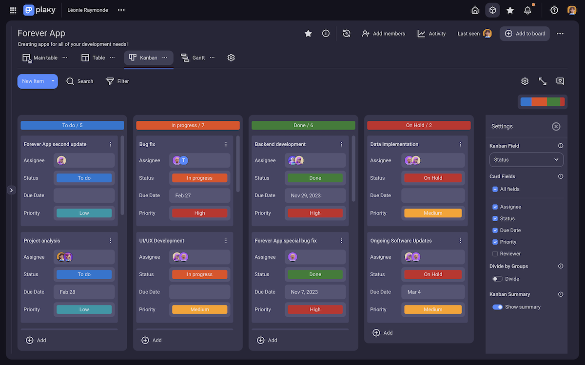 Kanban board in Plaky