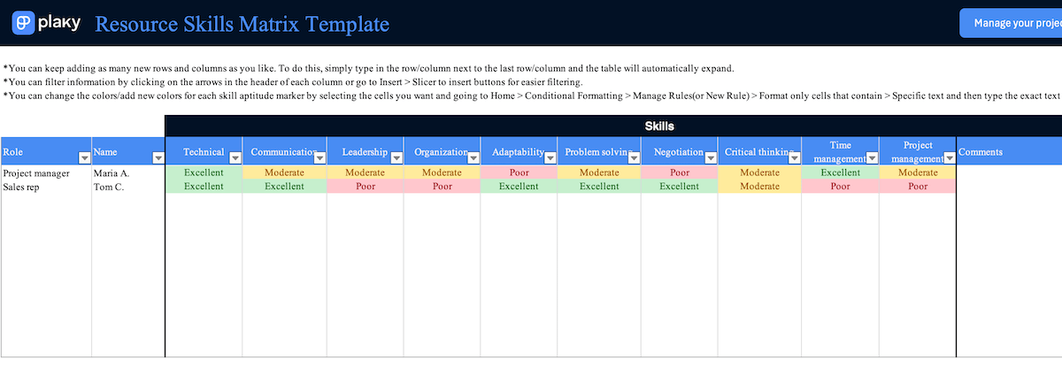 Resource skills matrix template