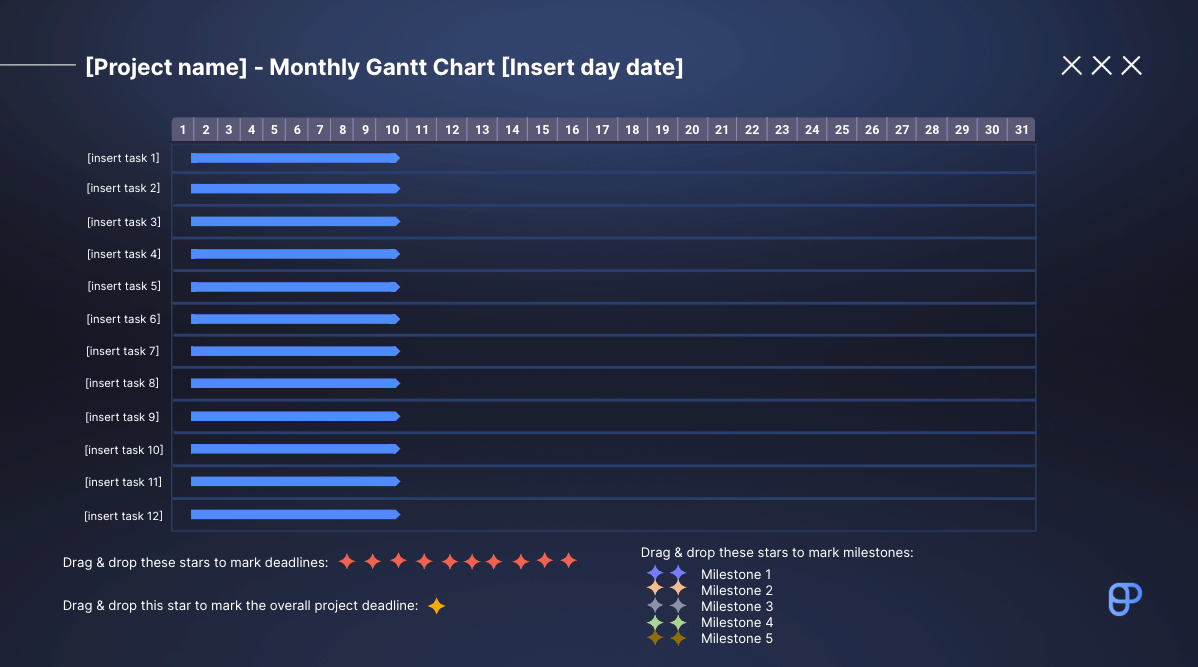 Monthly Gantt chart template