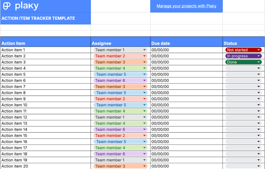 Action item tracker template