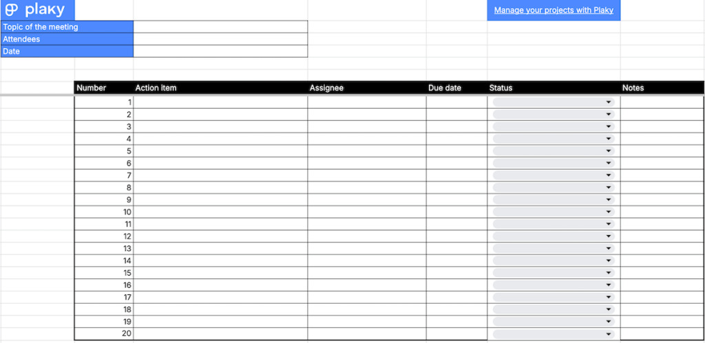 Meeting action items template