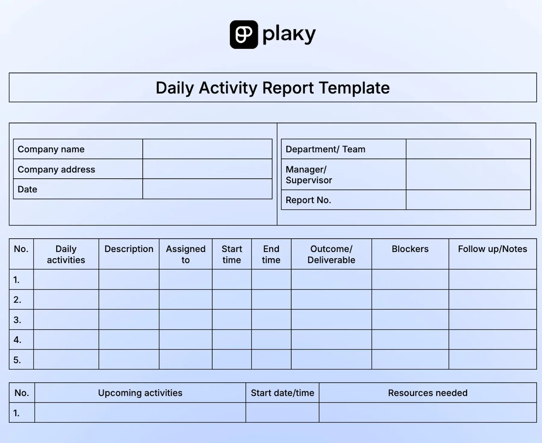 Daily activity report template
