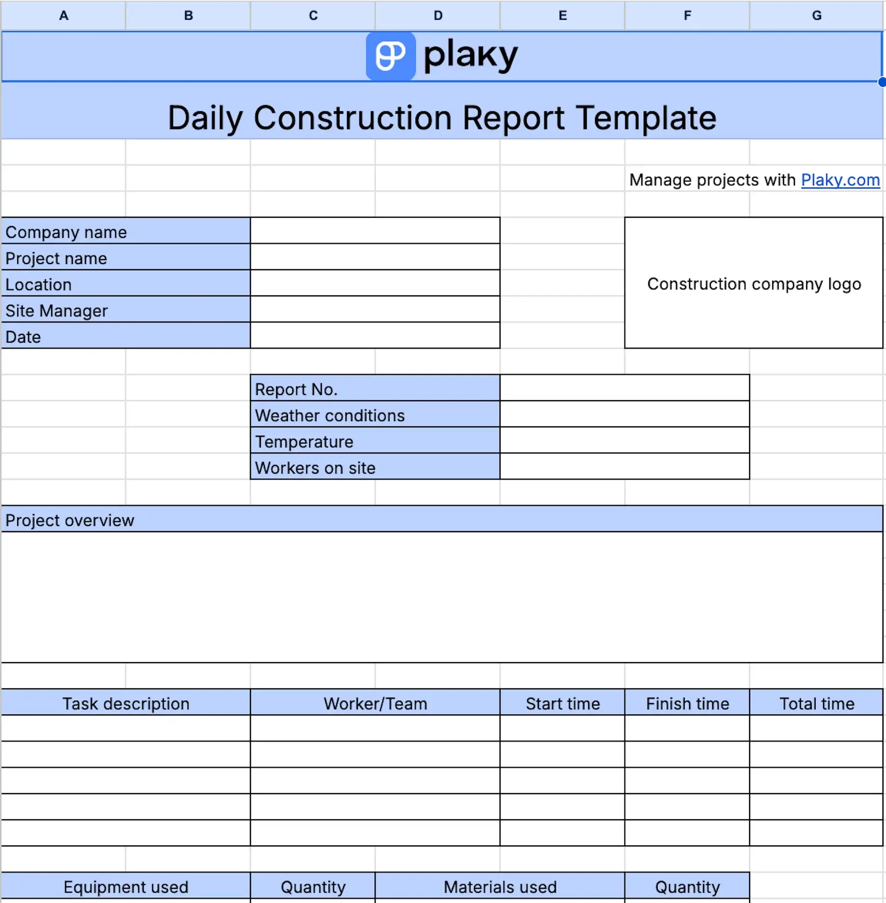 Daily construction report template