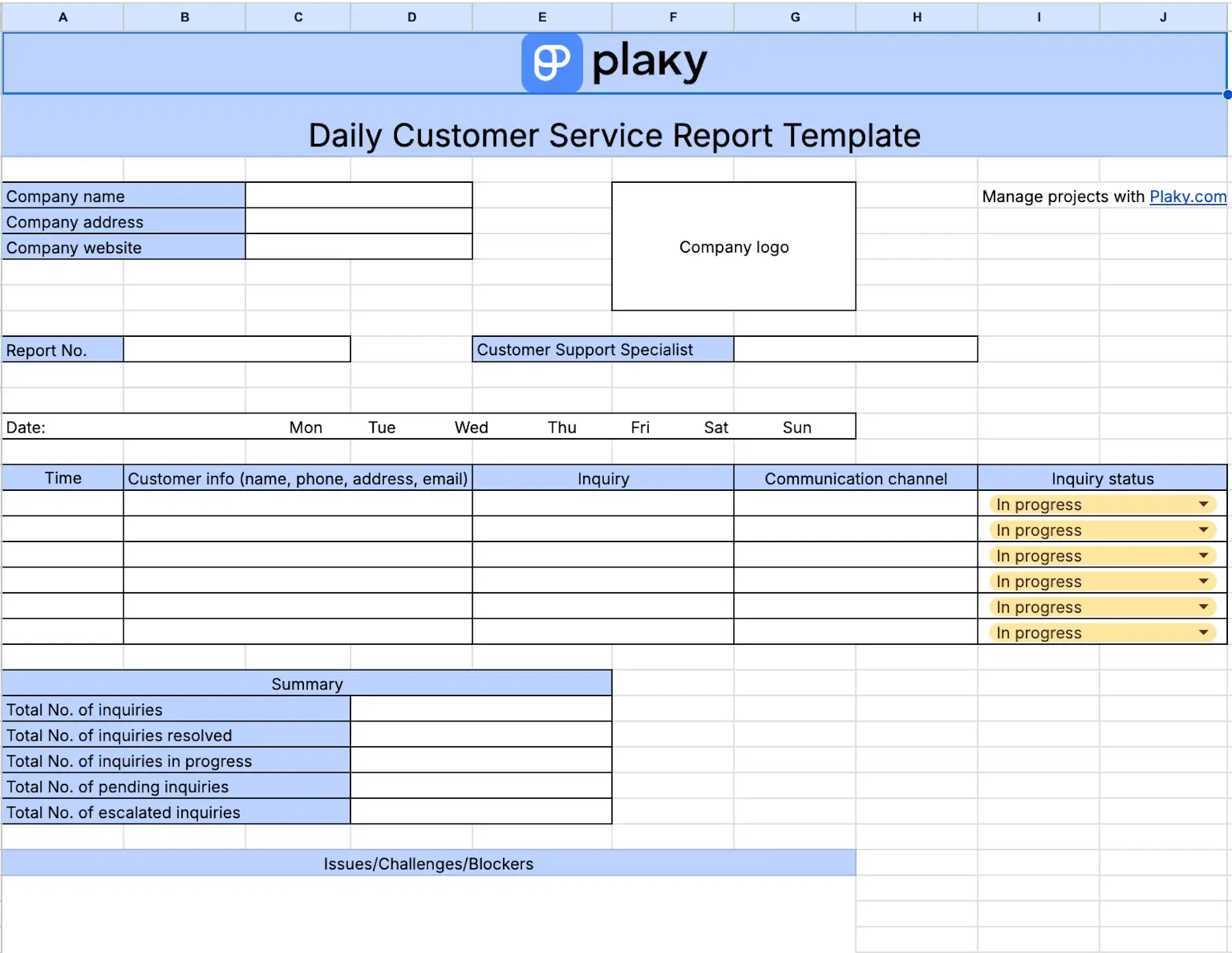 Daily customer service report template